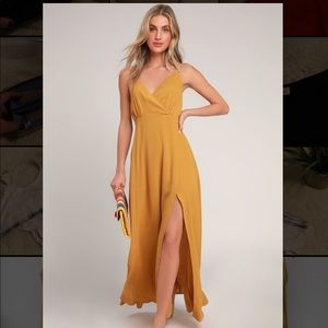Lulus: Mustard Yellow Surplice Maxi Dress